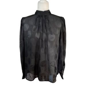 Who What Wear Semi-Sheer Black Large Polka Dot High Neck Blouse Size L